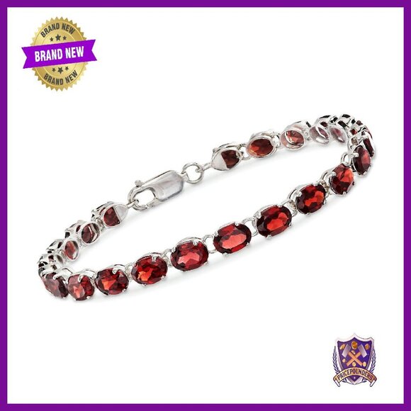 Sterling Silver Garnet Tennis Bracelet 18ct Oval Gemstone 7in